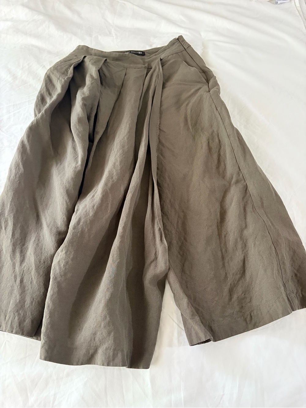 Zara Woman Olive Brown Linen Trousers